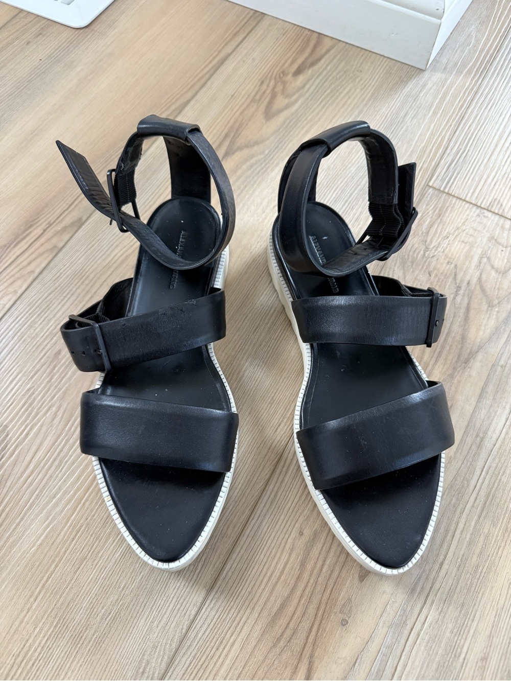 Alexander Wang Black Leather Double-Strap Ankle Sandals